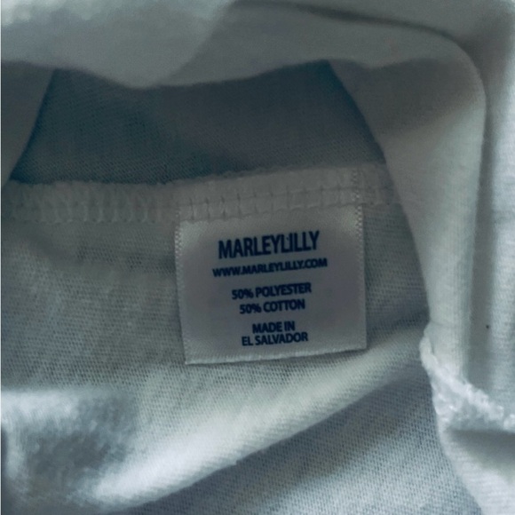 MarleyLilly casual white graphic top shirt XS long sleeve 
round neck logo - Picture 10 of 16